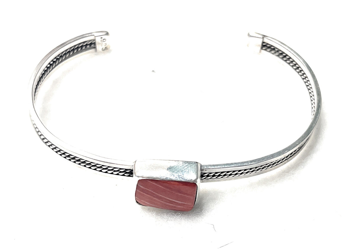Handcrafted Orange Spiny & Sterling Silver Adjustable Cuff Bracelet