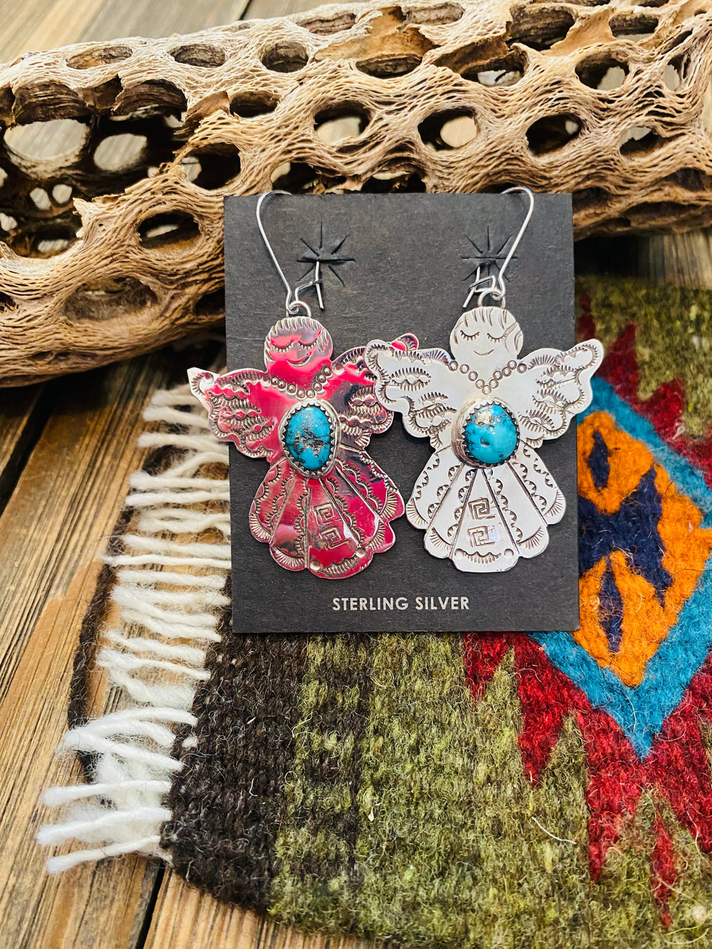 Handcrafted Turquoise & Sterling Silver Angel Dangle Earrings