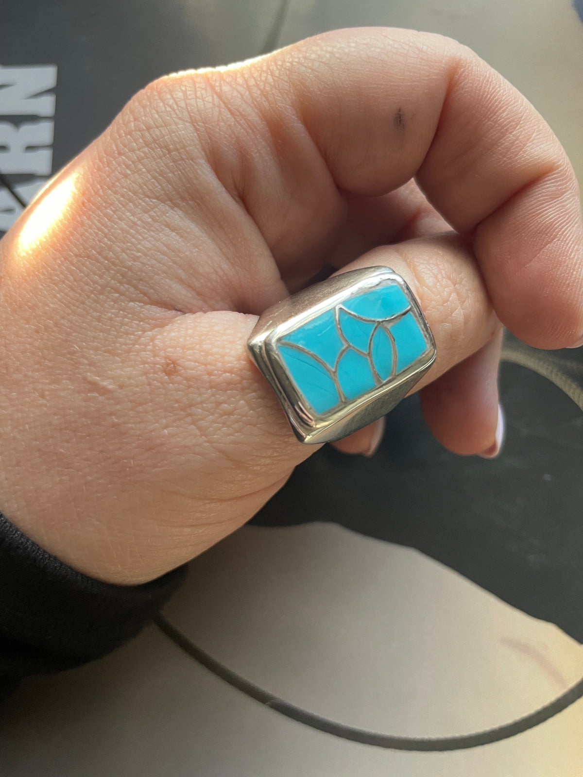 Handcrafted Sterling Silver & Turquoise Inlay Ring size 9.5