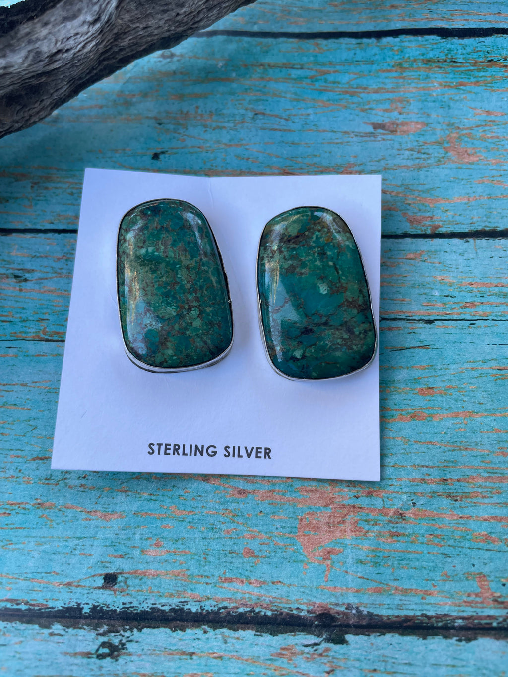 Handcrafted Sterling Silver & Turquoise Post Earrings Signed P Skeets
