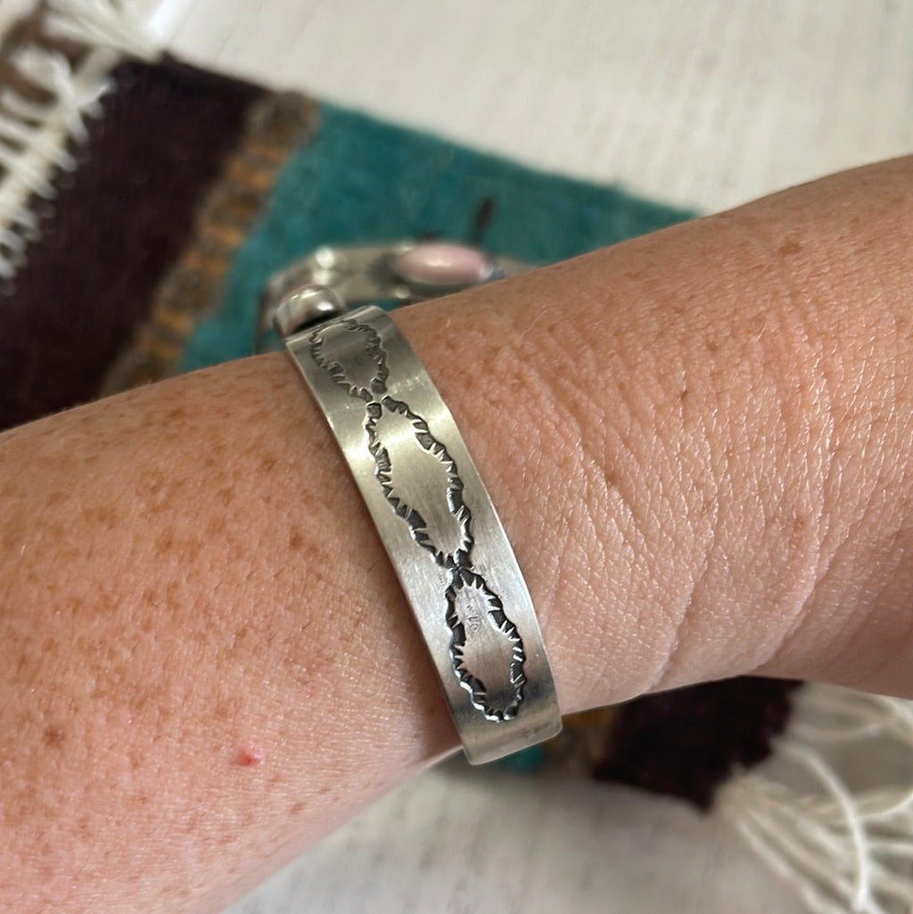 Pink Conch & Sterling Silver Adjustable Cuff Bracelet Signed