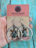 Vintage Old Pawn Handcrafted Thunderbird Sterling Silver Hoop Dangle Earrings