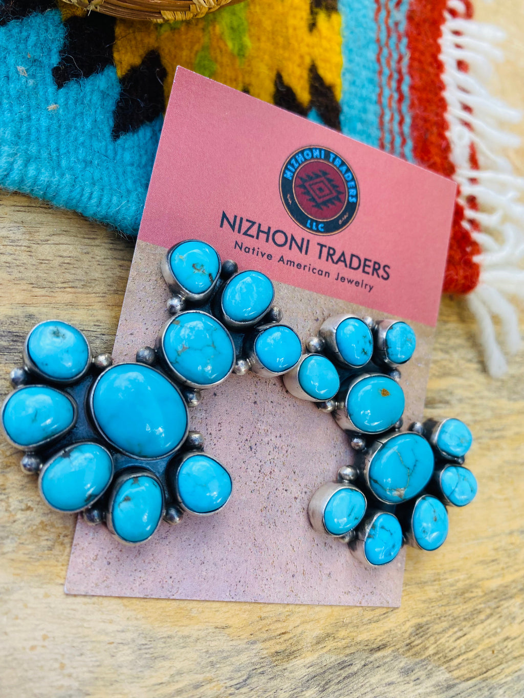 Handcrafted Sterling Silver & Kingman Turquoise Cluster Earrings