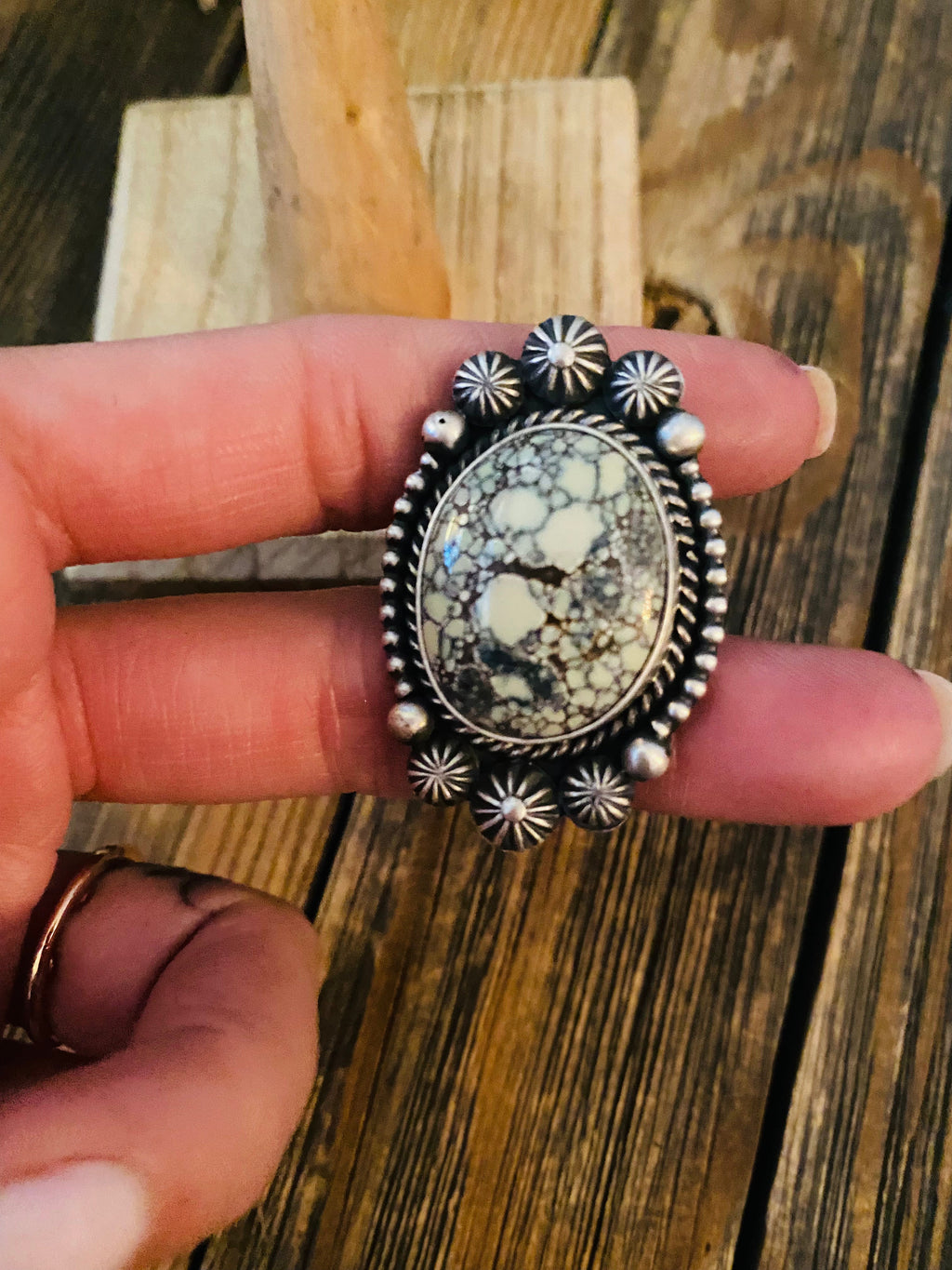 Handcrafted New Lander Turquoise & Sterling Silver Ring Size 7