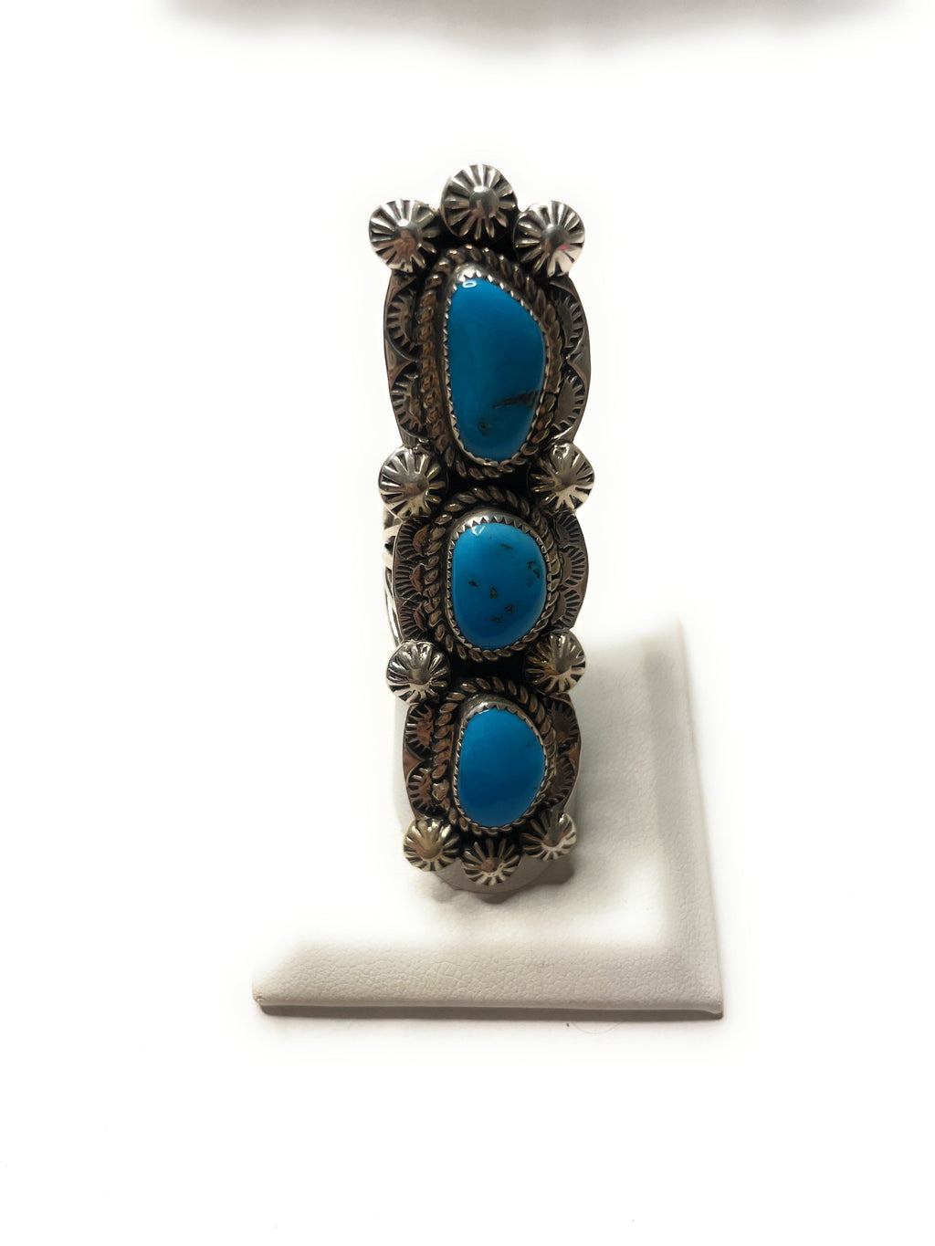 Handcrafted Turquoise And Sterling Silver Statement Ring Sz 7