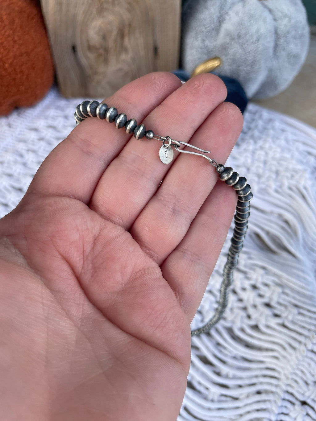 Handcrafted Turquoise And Sterling Silver Beaded Necklace