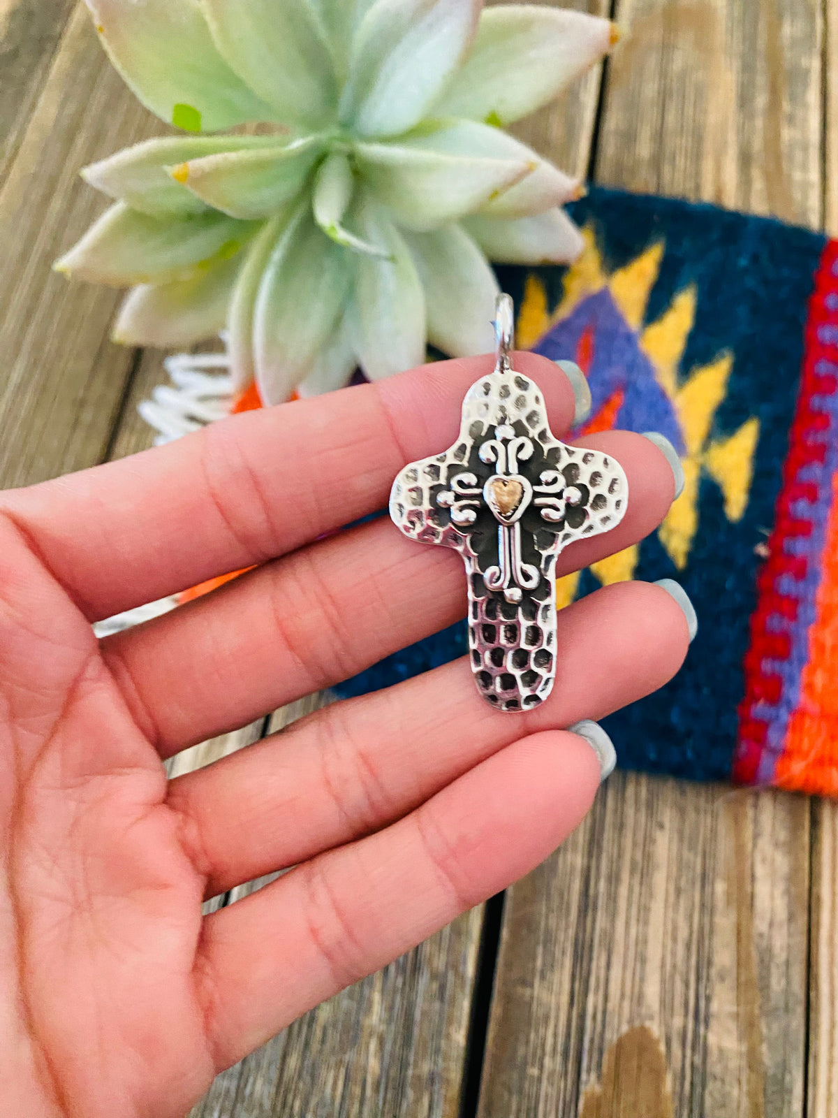 Handcrafted Sterling Silver & Copper Cross Pendant