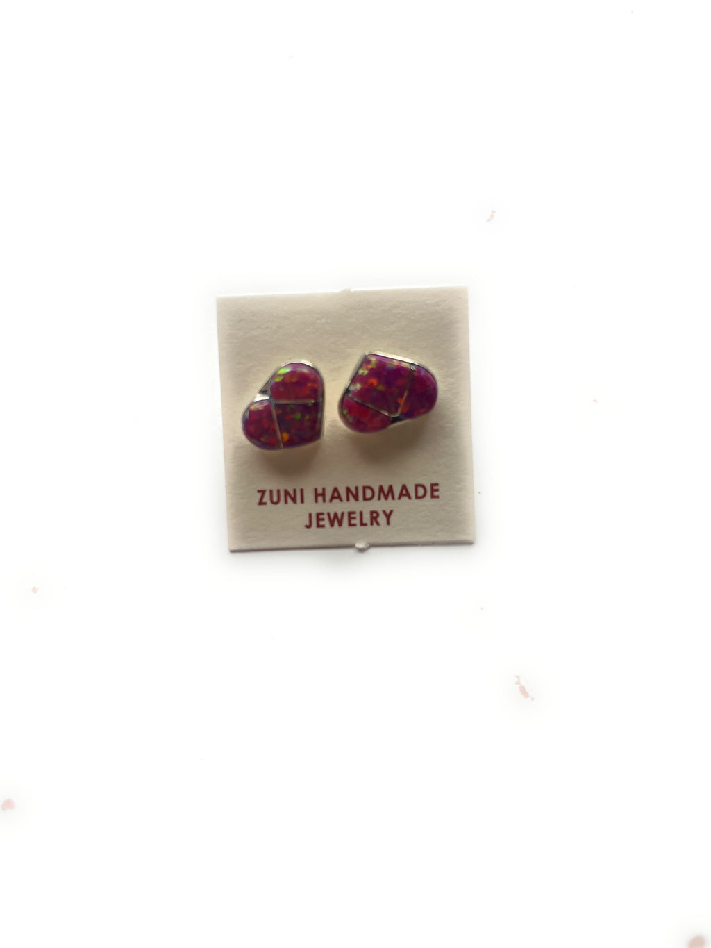 Handcrafted Sterling Silver & Pink Opal Inlay Heart Stud Earrings
