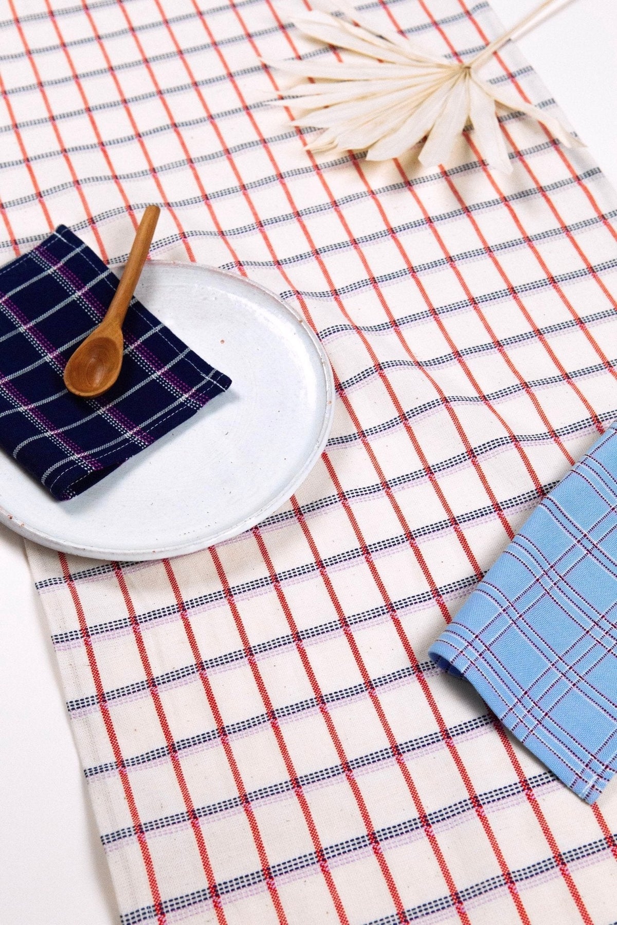 San Lucas Plaid White & Orange Table Runner