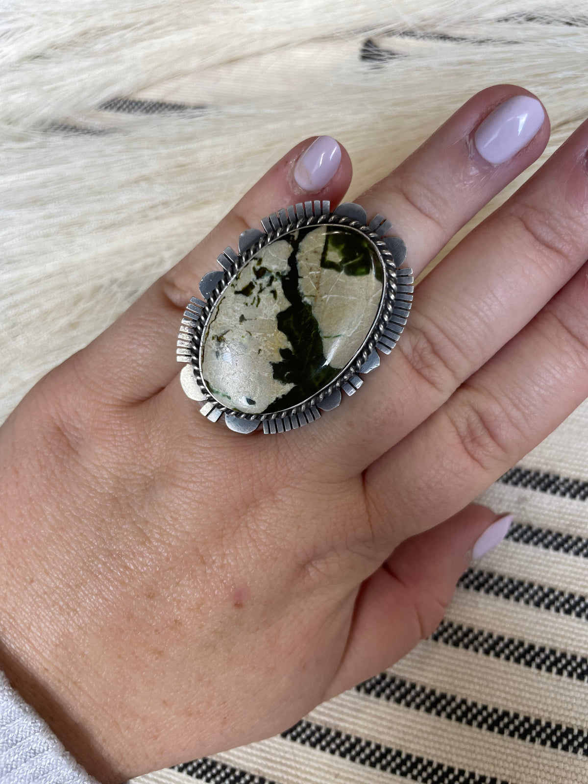 Handcrafted Turquoise & Sterling Silver Ring Size 7 Signed  Russell Sam