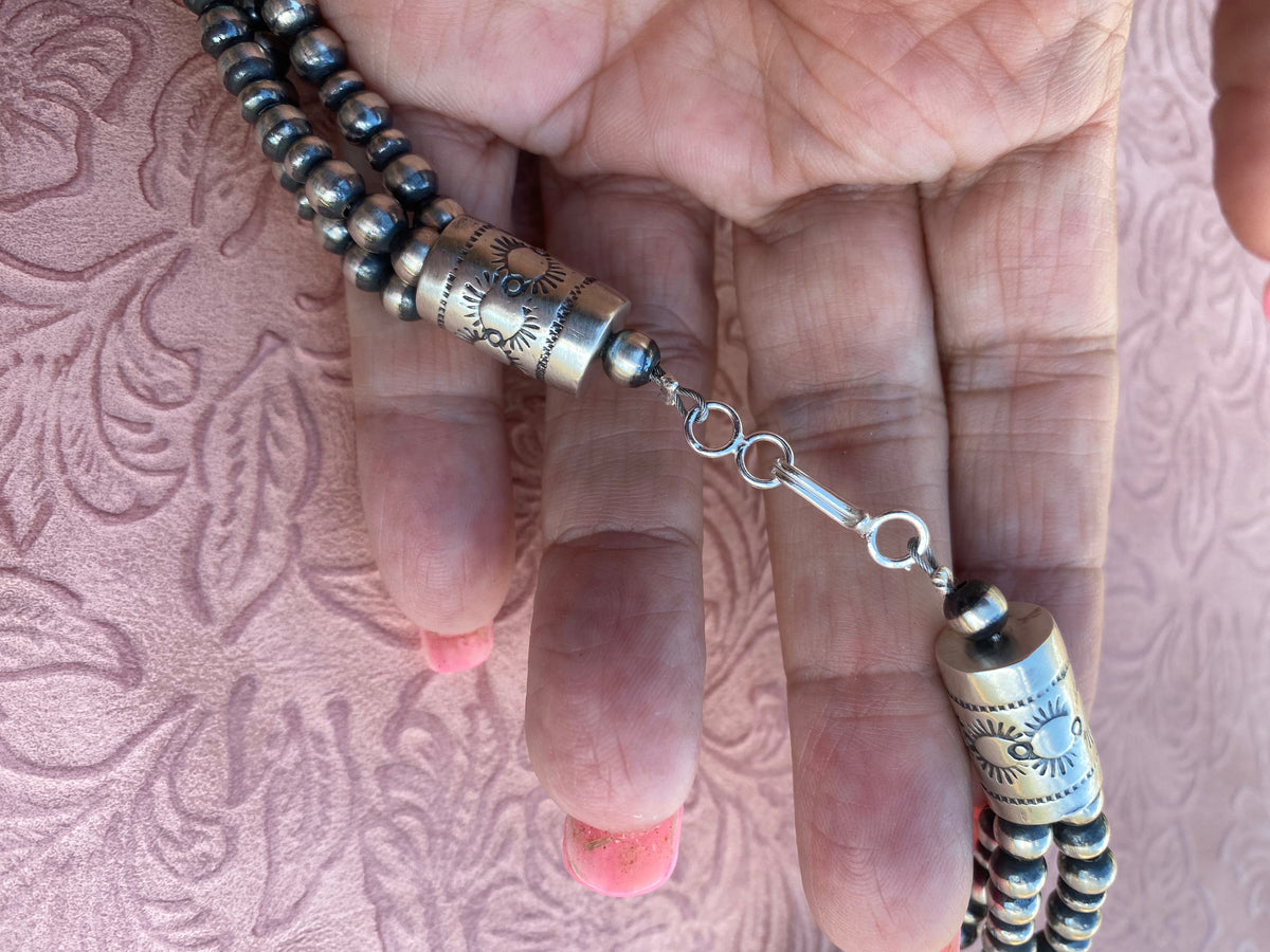 Handcrafted 3 Strand Kingman Turquoise & Sterling Beaded 18 inches