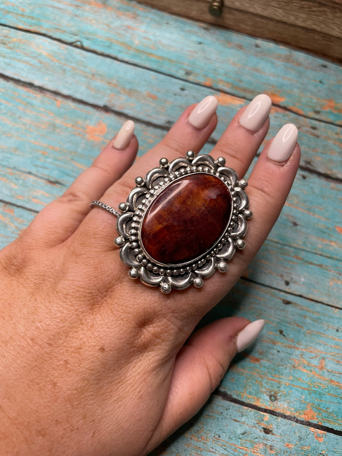 Handcrafted Spiny Sterling Silver Adjustable Ring Signed