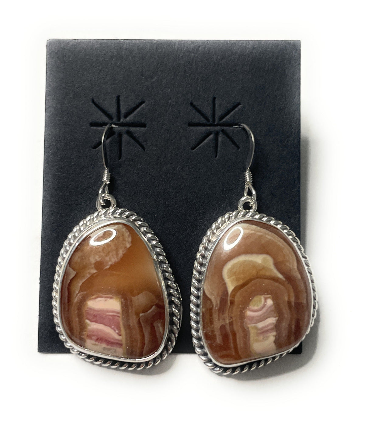 Handcrafted Sterling Silver & Rhodochrosite Stone Dangle Earrings