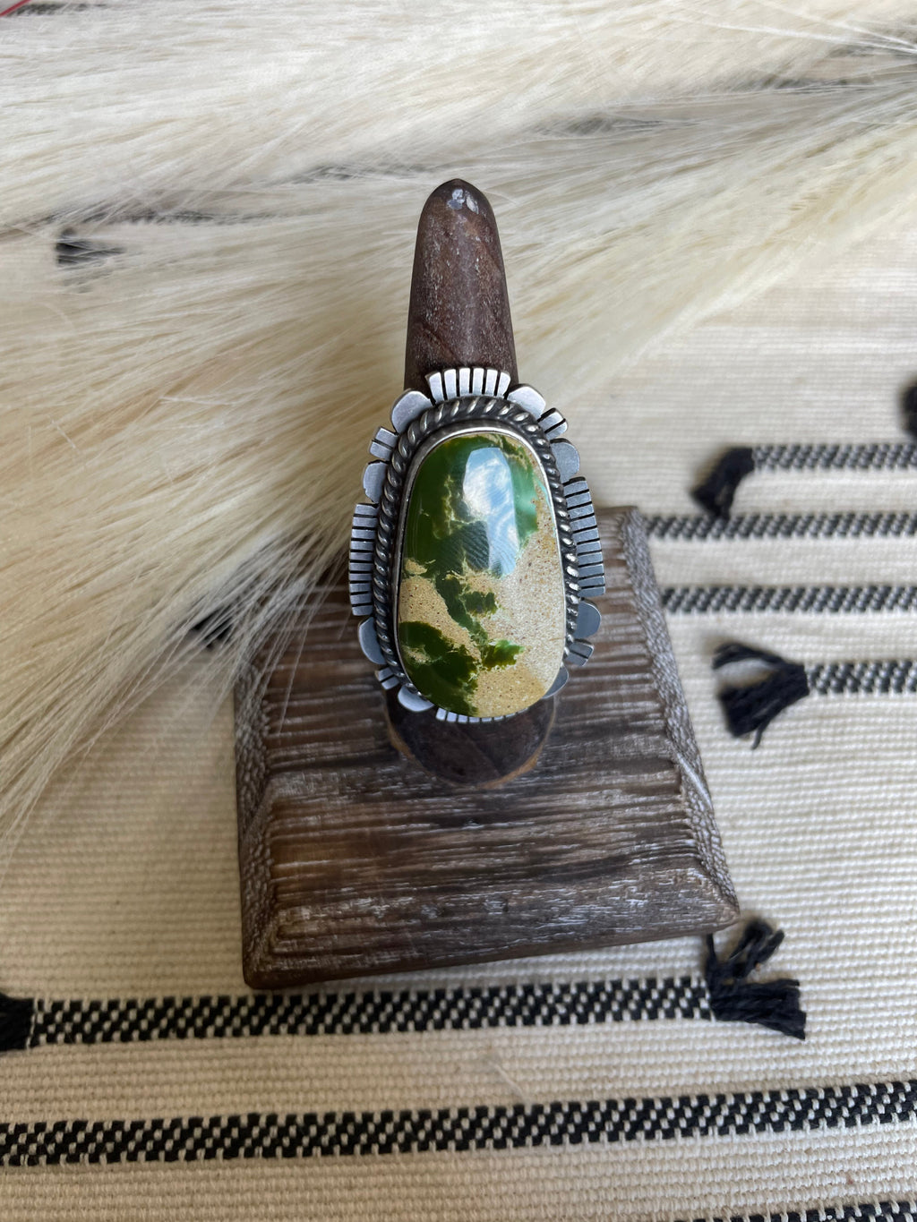 Handcrafted Turquoise & Sterling Silver Ring Size 8.5 Signed  Russell Sam