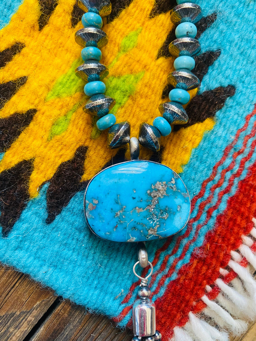 Handcrafted Turquoise & Sterling Silver Pearl Beaded Tassel Necklace