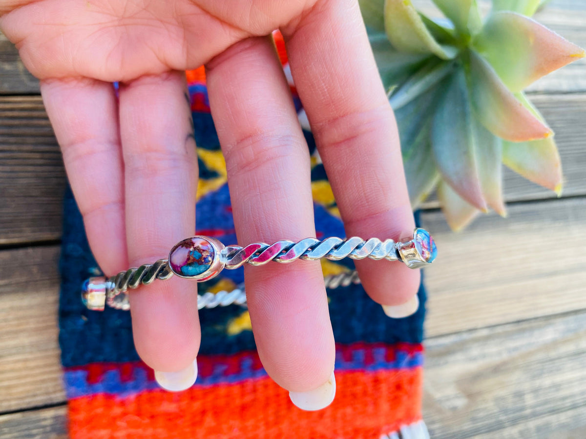 Handcrafted Twisted Sterling Silver & Pink Dream Mohave Bangle Bracelet