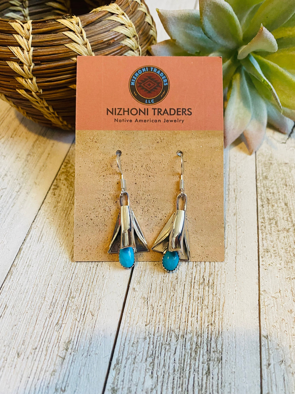Handcrafted Turquoise & Sterling Silver Blossom Dangle Earrings