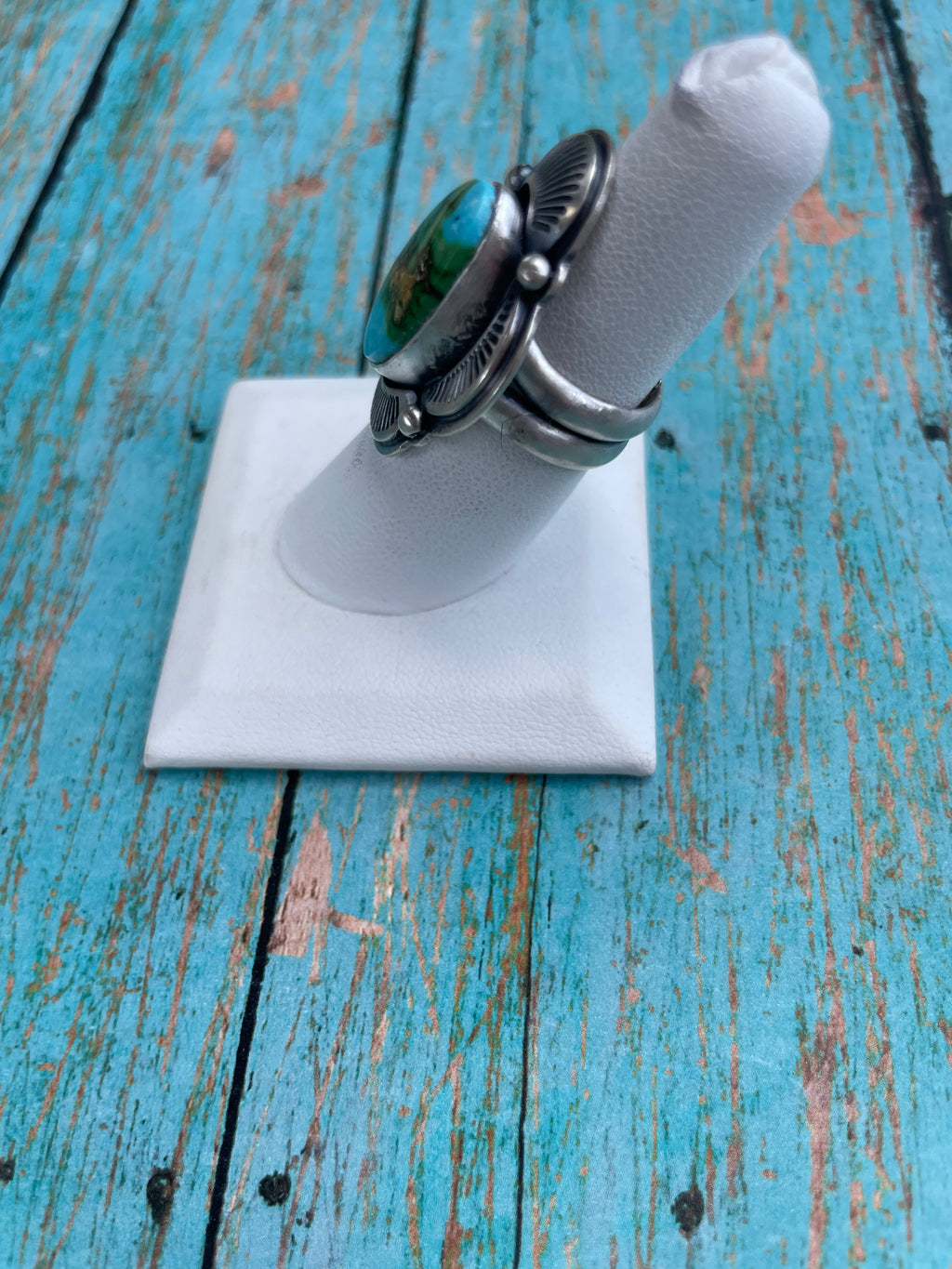 Handcrafted Sonoran Mountain Turquoise And Sterling Silver Statement Ring Size 7