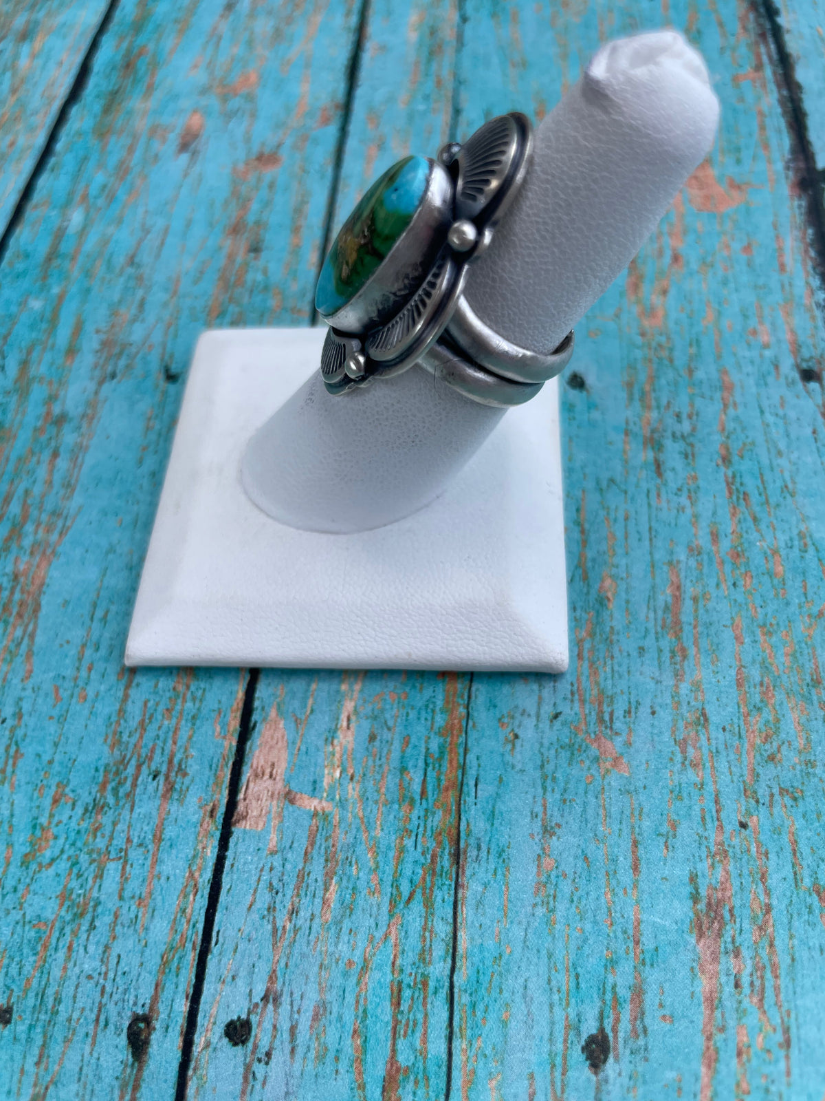 Handcrafted Sonoran Mountain Turquoise And Sterling Silver Statement Ring Size 7