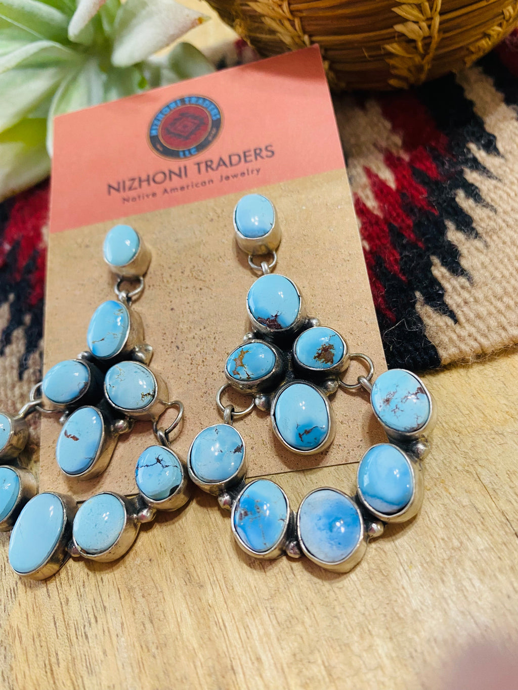 Handcrafted Golden Hills Turquoise & Sterling Silver Cluster Dangle Earrings