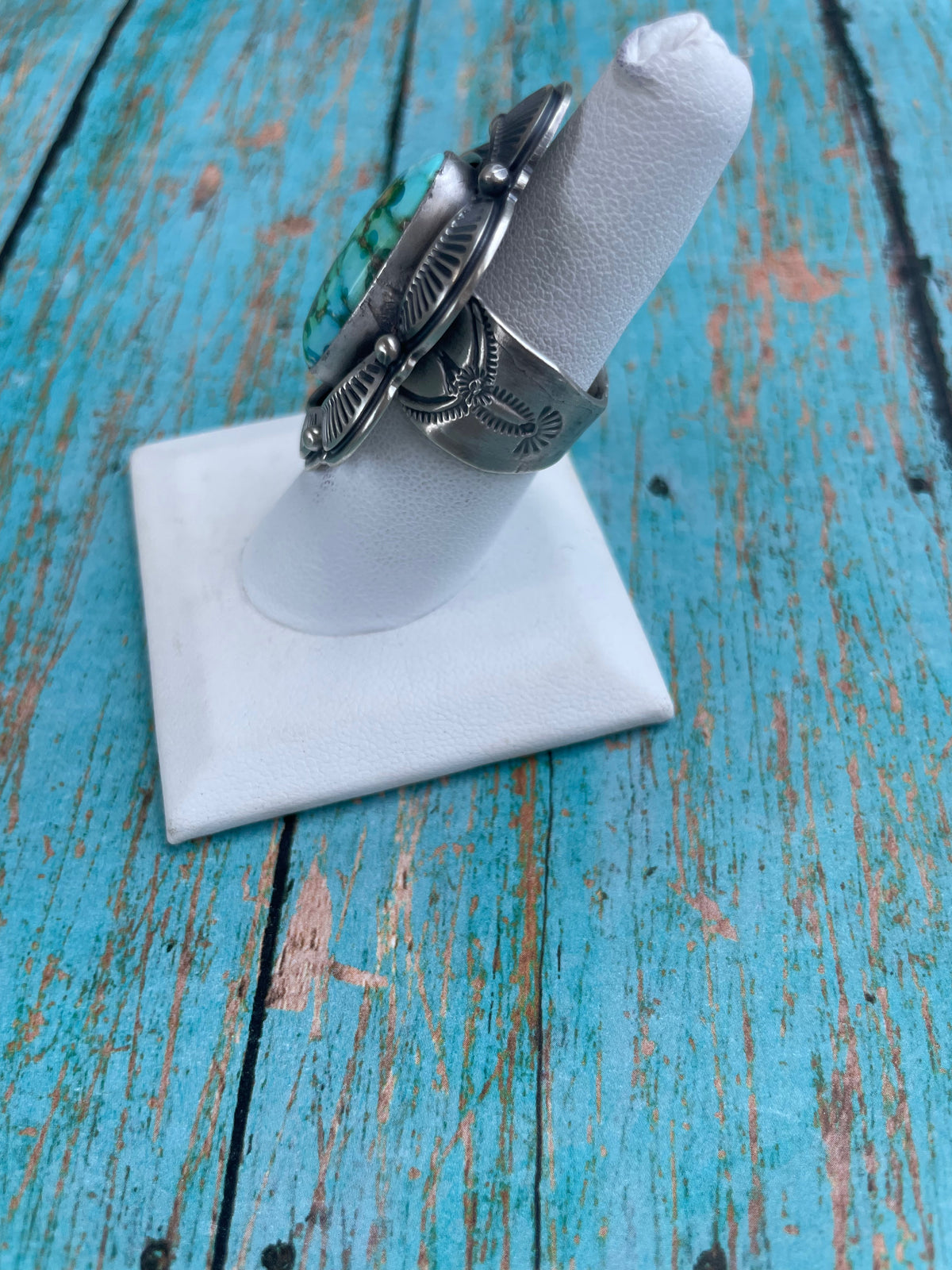 Handcrafted Sonoran Mountain Turquoise And Sterling Silver Statement Ring Size 7