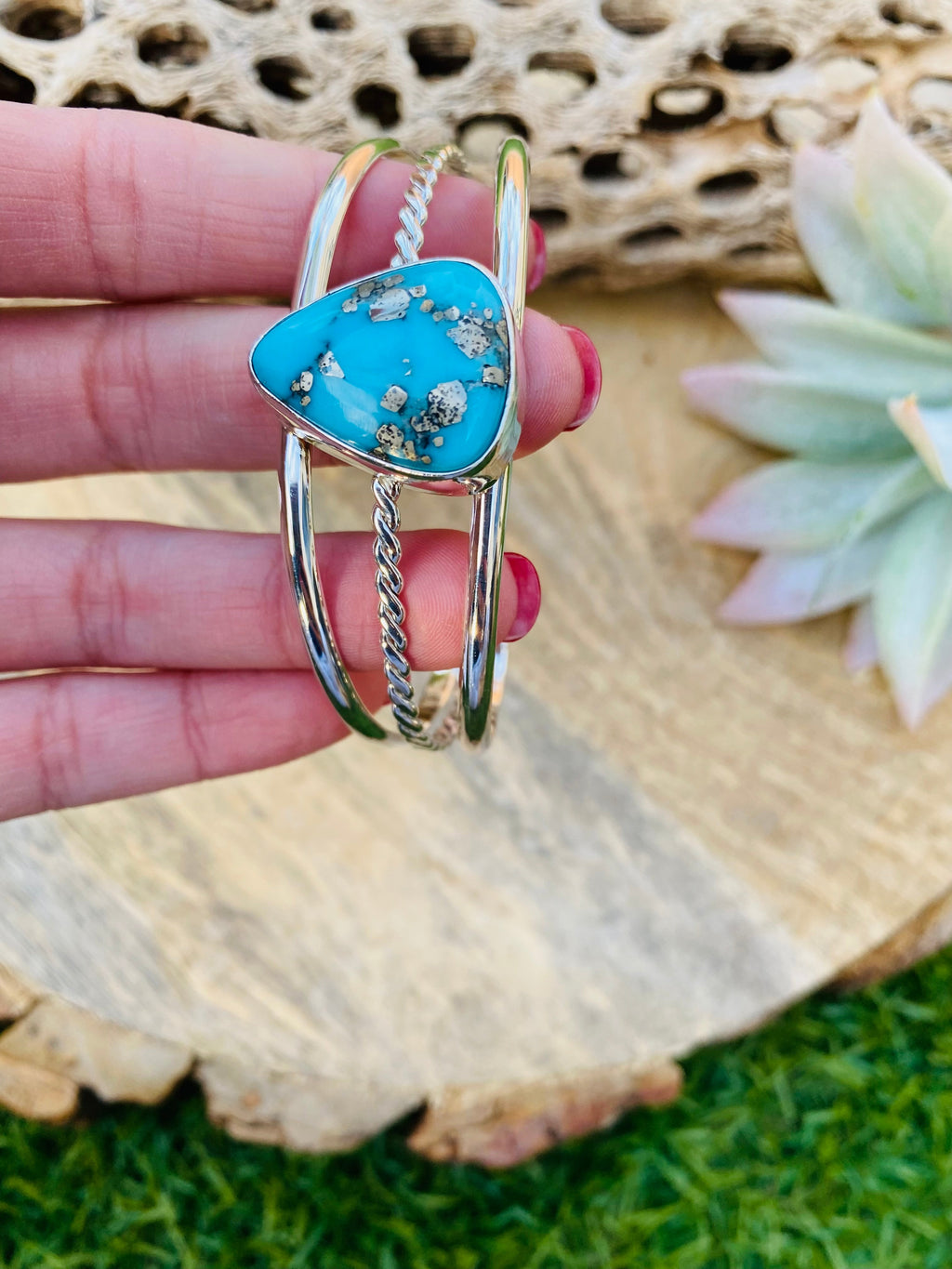 Handcrafted Kingman Turquoise & Sterling Silver Cuff Bracelet
