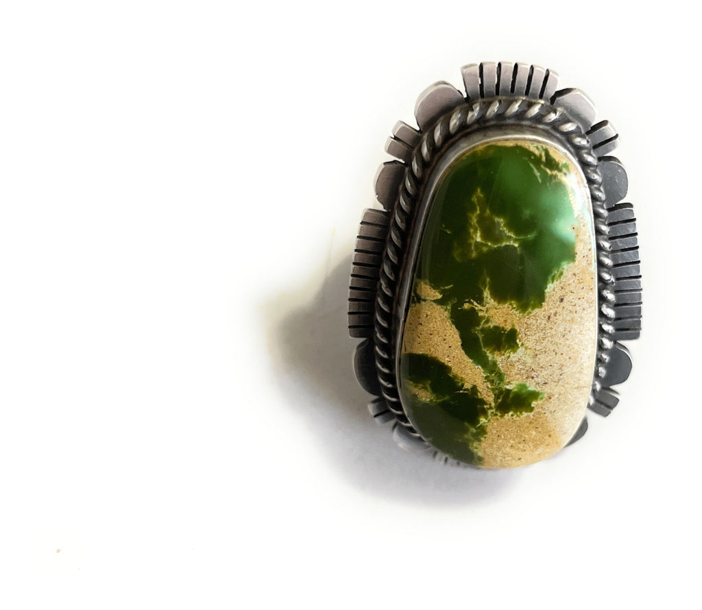 Handcrafted Turquoise & Sterling Silver Ring Size 8.5 Signed  Russell Sam