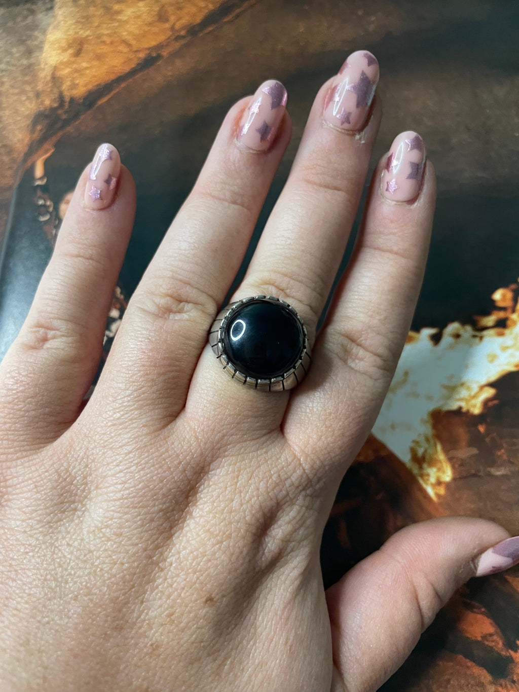 Handcrafted Ray Jack Sterling Silver Black Onyx Round Ring Size 10