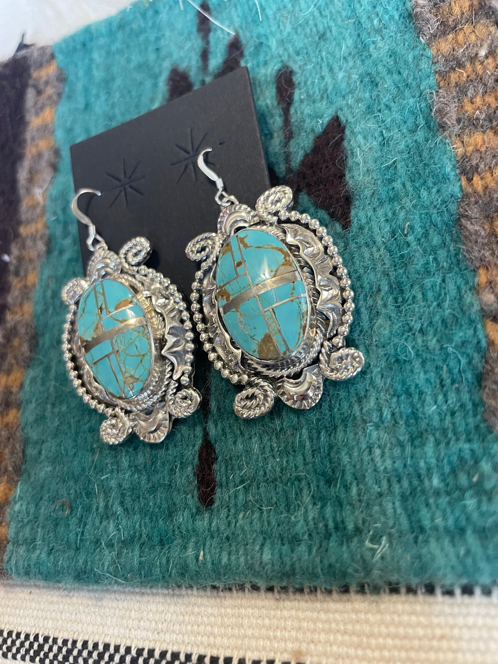 Handcrafted Number 8 Turquoise & Sterling Silver Dangle Earrings Signed