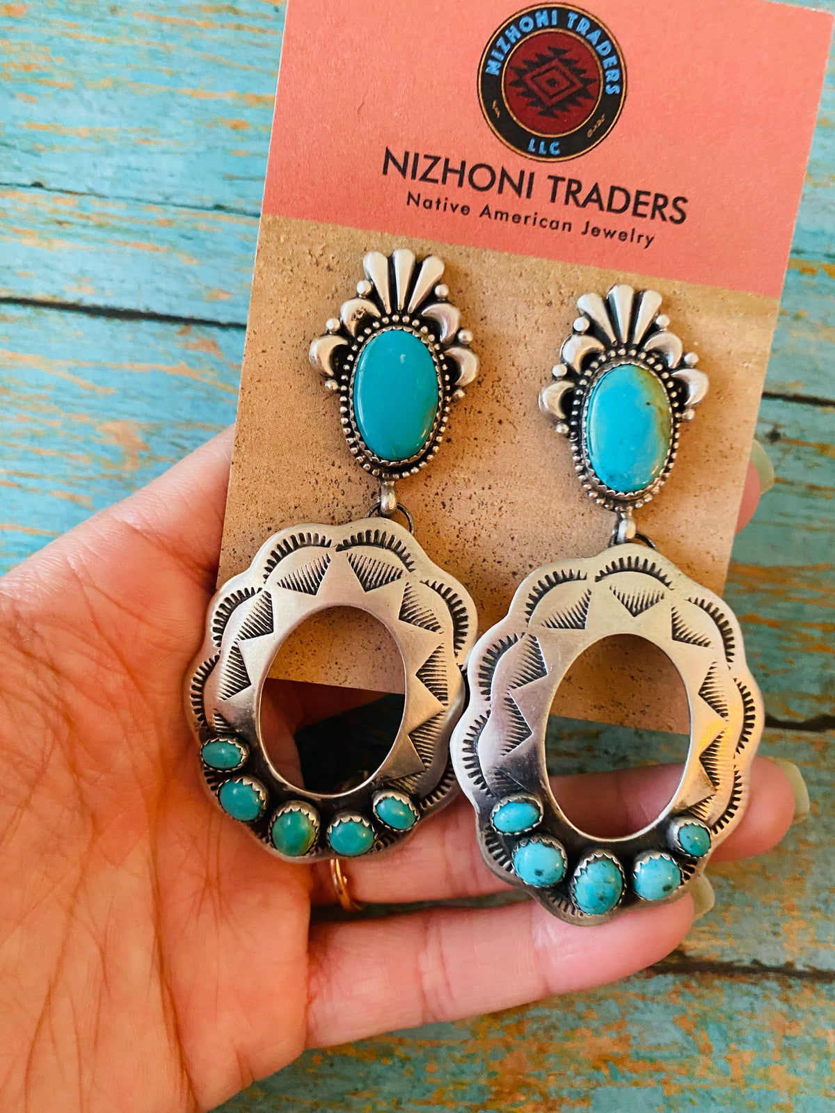 Handcrafted Sterling Silver & Turquoise Concho Dangle Earrings