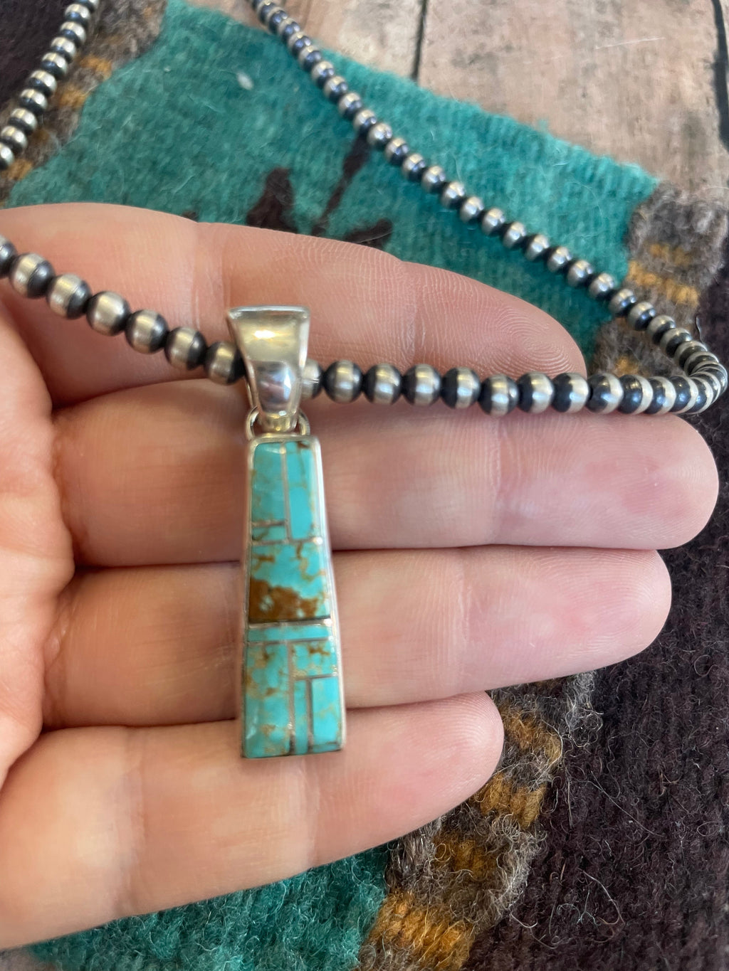 Handcrafted Number 8 Turquoise Inlay & Sterling Silver Pendant Signed