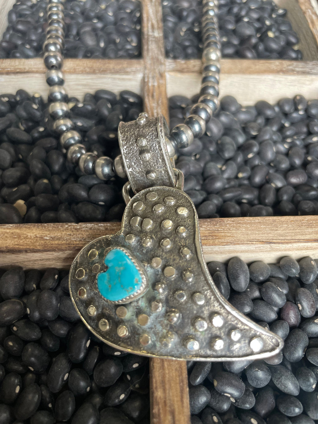 Handcrafted Sterling Silver & Turquoise Heart Pendant Signed