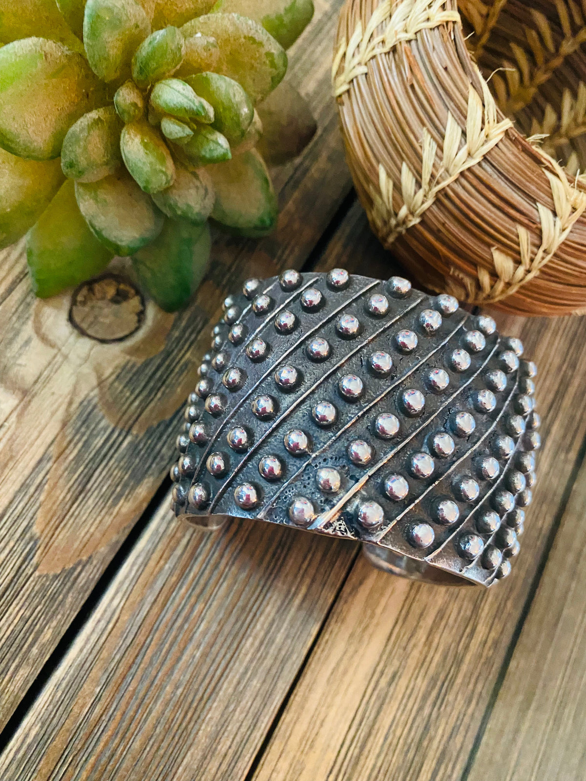 Handcrafted Hand Stamped Sterling Silver Dot Cuff Bracelet