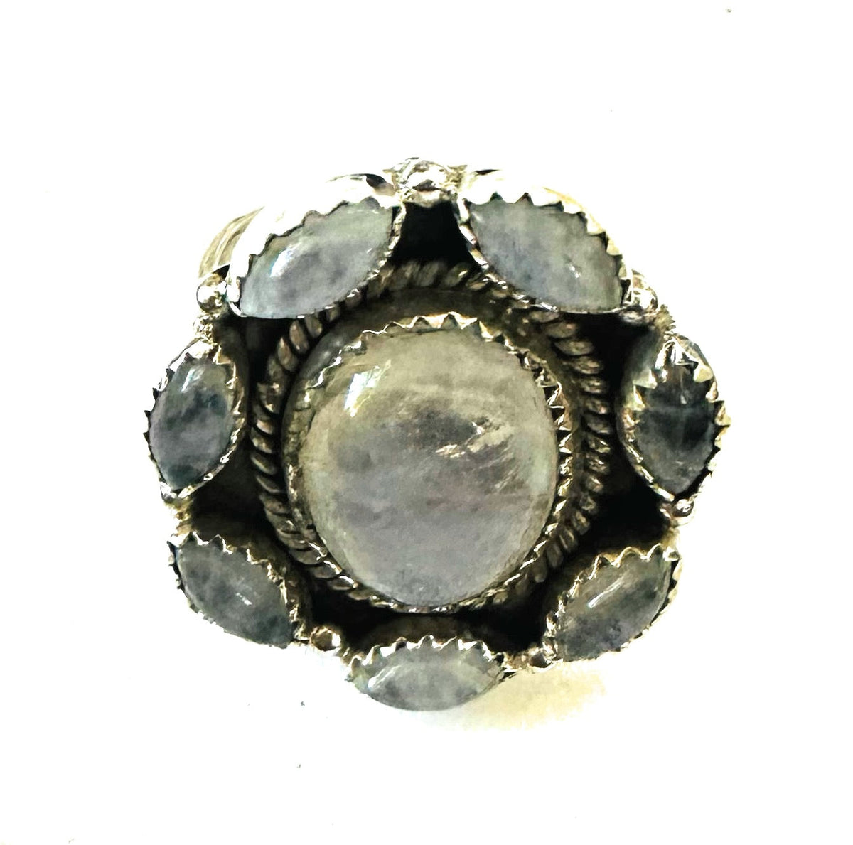 Handmade Sterling Silver & Moon Stone Cluster Adjustable Ring