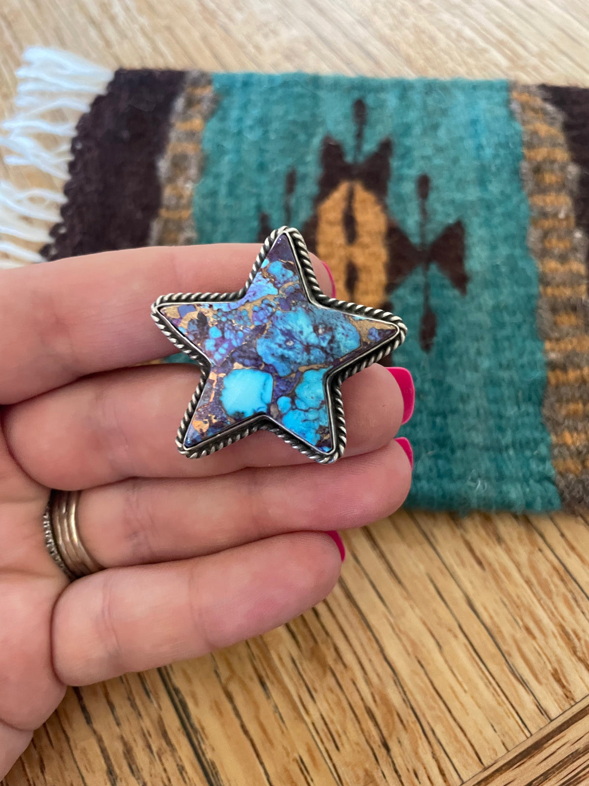 Handcrafted Purple Dream And Sterling Silver Star Adjustable Ring
