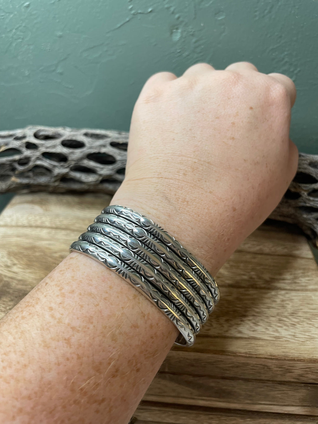 Handcrafted Sterling Silver Hand stamped Cuff Signed