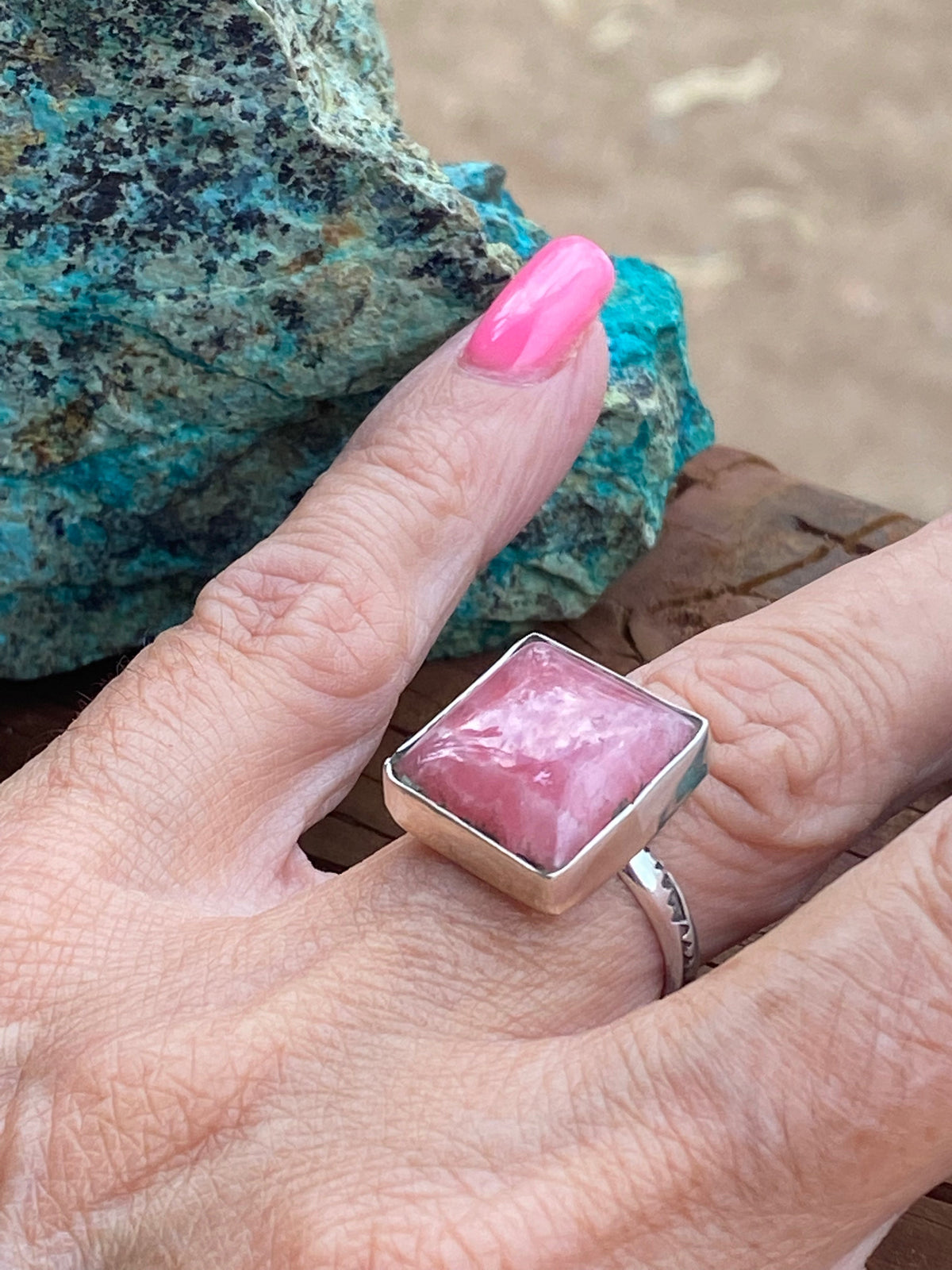 Handcrafted Sterling Silver & Rhodochrosite Rings Signed