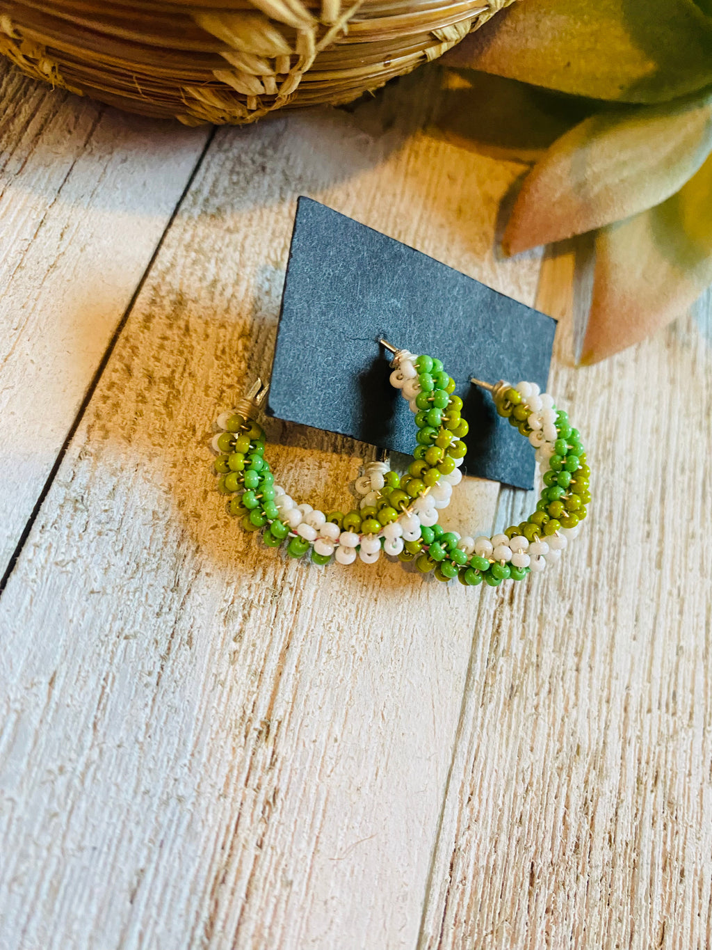 Handcrafted Handmade Beaded Hoop Earrings- green