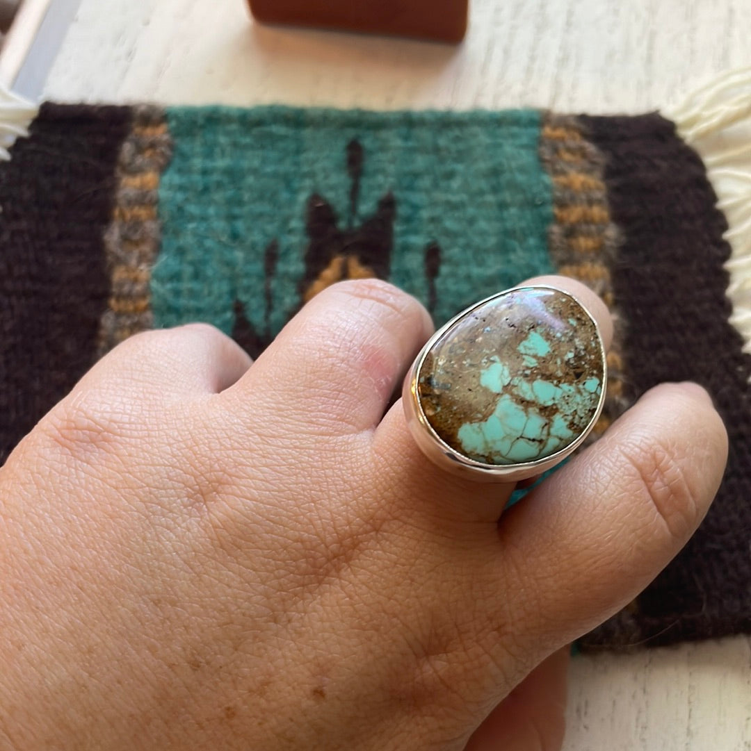 Handcrafted Number 8 Turquoise & Sterling Silver Ring Size 10 Signed J Chee