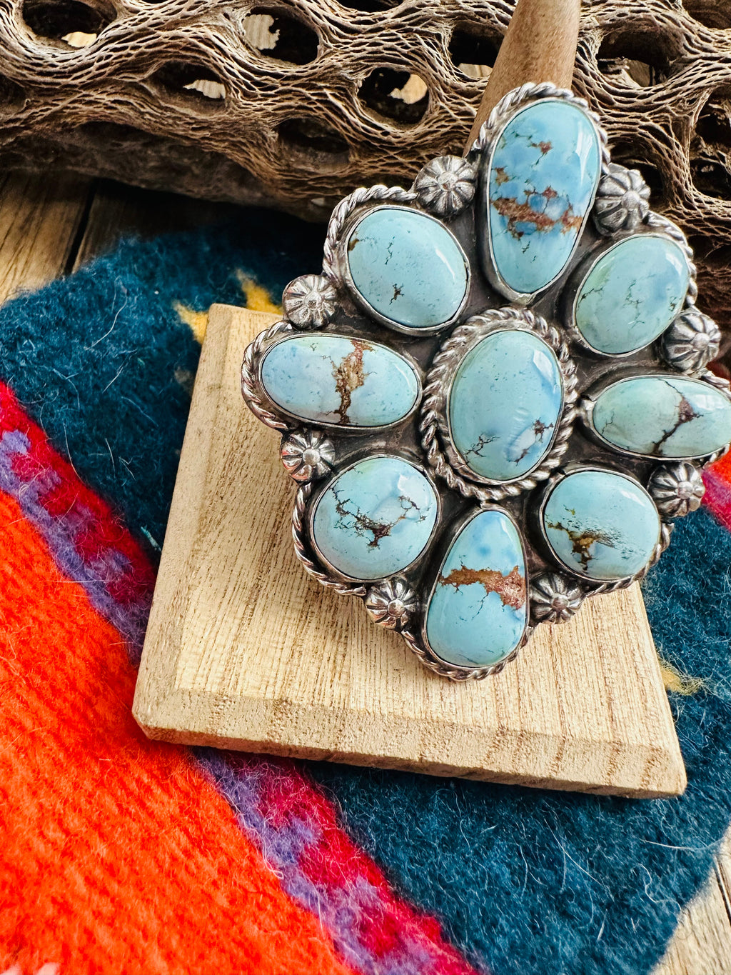 Handcrafted Sterling Silver & Golden Hills Turquoise Adjustable Ring