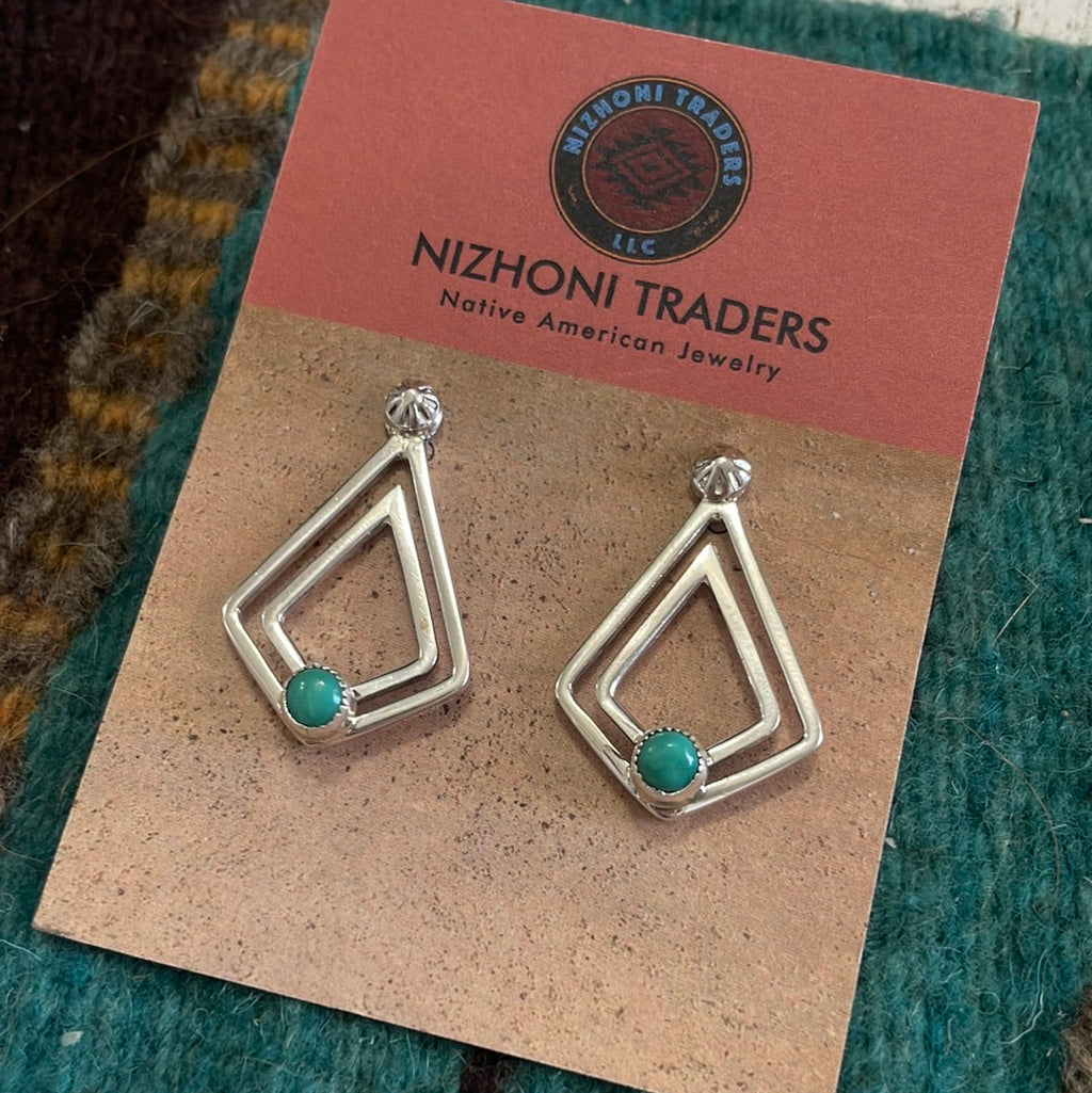 Handcrafted Turquoise & Sterling Silver Triangular Earrings