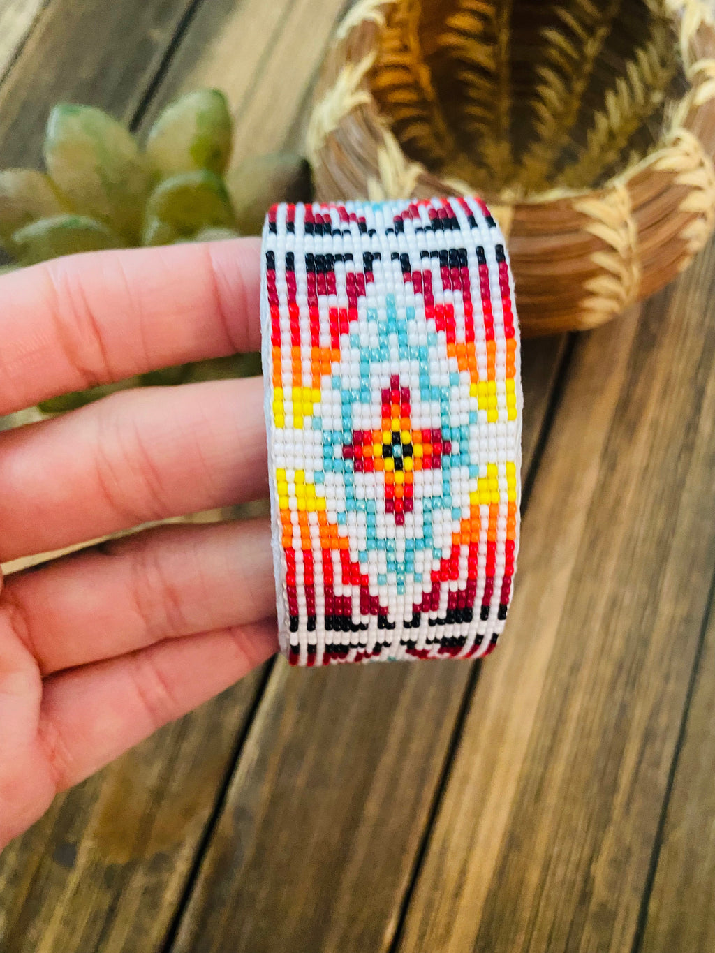 Handcrafted Made Beaded Leather Bracelet