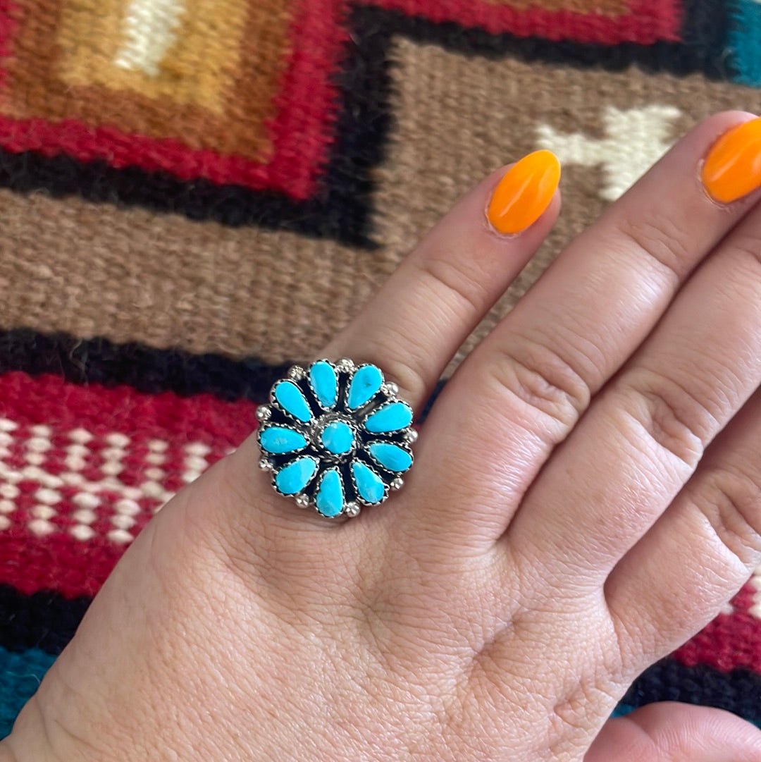 Handcrafted Sterling Silver & Turquoise Small Flower Ring
