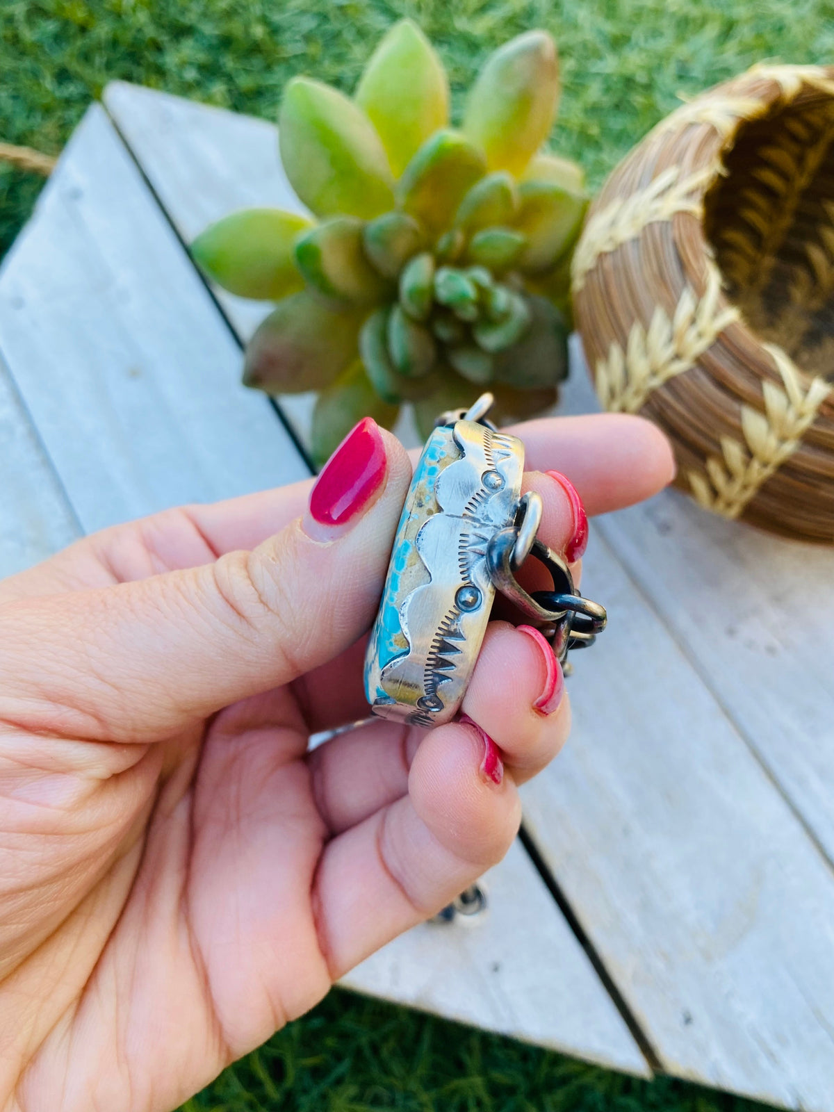 Handcrafted Number 8 Turquoise & Sterling Silver Necklace Signed