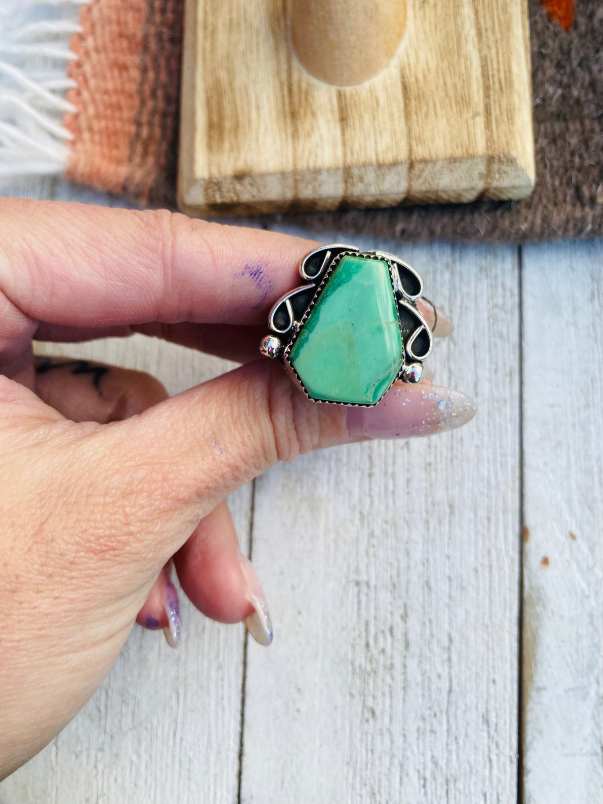 Handcrafted Turquoise & Sterling Silver Ring Size 5