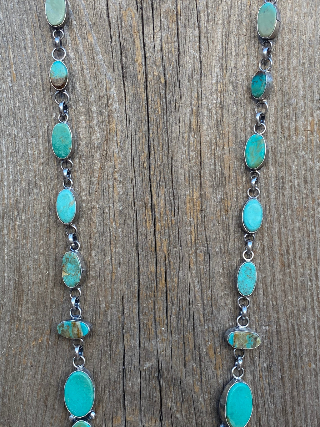 Handcrafted Sterling Silver & Royston Turquoise Drop Necklace Signed