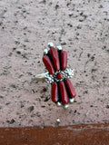 Handcrafted Sterling Silver & Coral Needlepoint Ring