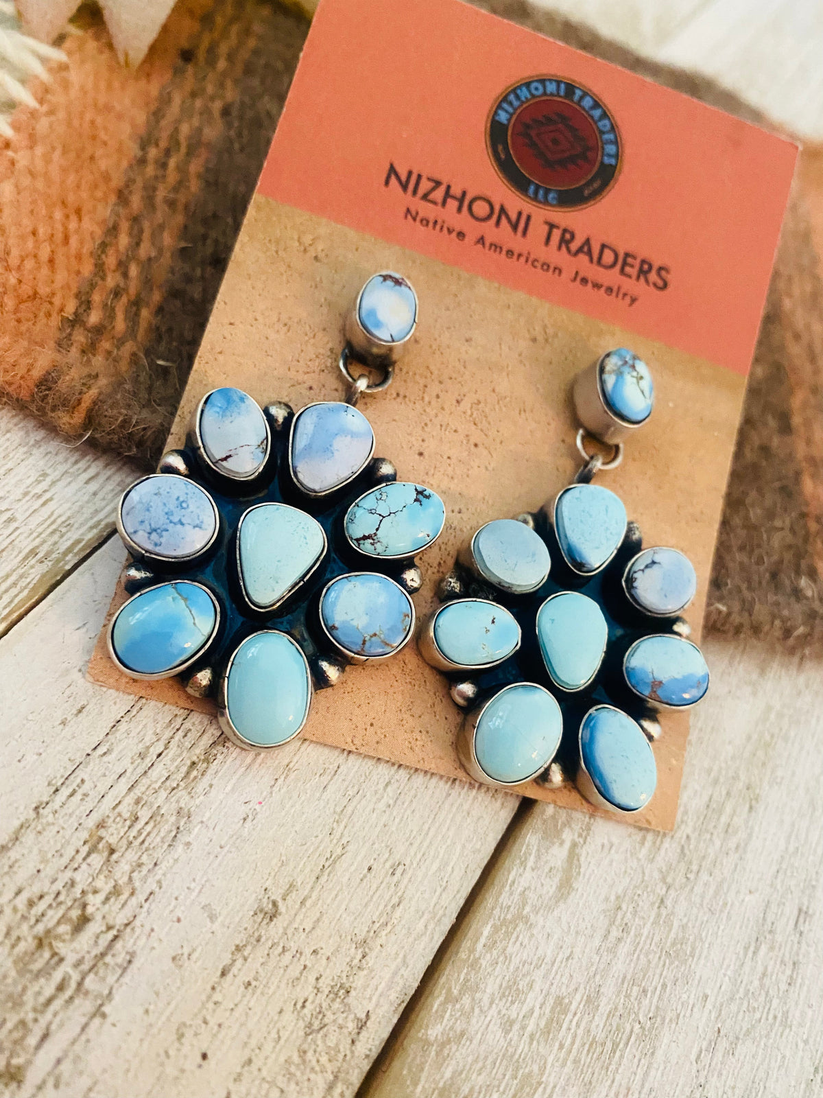 Handcrafted Golden Hills Turquoise & Sterling Silver Cluster Dangle Earrings