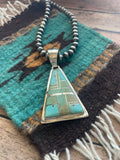 Handcrafted Number 8 Turquoise Inlay & Sterling Silver Triangle Pendant