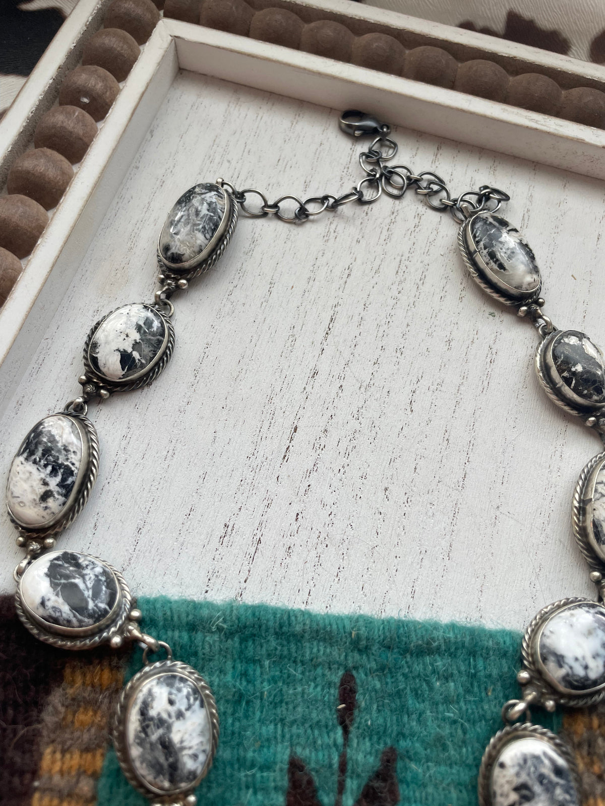 Handcrafted Sterling Silver White Buffalo Drop Necklace Signed